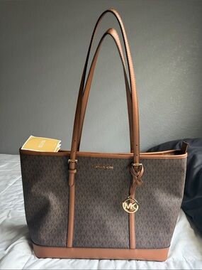 Michael Kors Brown Logo Tote with Tan Trim